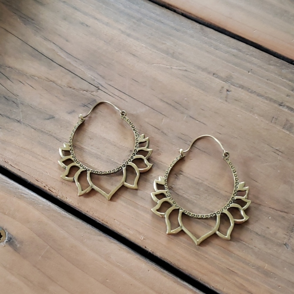 Large brass artisan handmade earrings